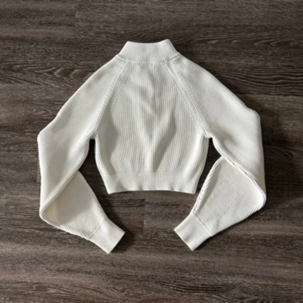 NWOT House of CB Reeva White Balloon Sleeve Ribbed Sweater Zip Top Size Small - Picture 9 of 16
